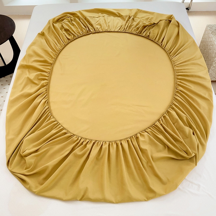 91家纺网 家纺一手货源 找家纺  楠沐家纺 2025新款纯色亲肤芦荟棉水洗棉床笠 金色