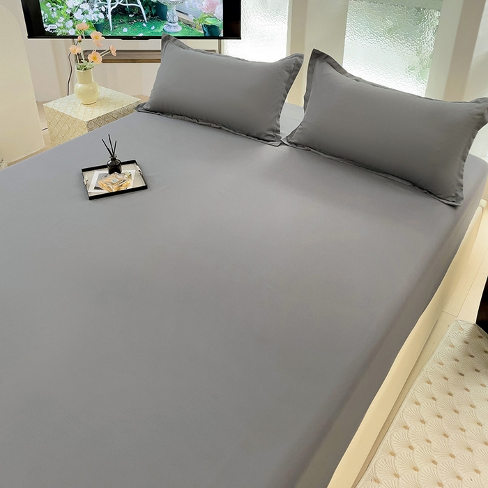 91家纺网 家纺一手货源 找家纺  楠沐家纺 2025新款纯色亲肤芦荟棉水洗棉床笠 深灰