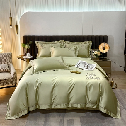 91家纺网 家纺一手货源 找家纺 玖玖爱家纺 2024新款160支双股长绒棉小香风系列四件套 小香风抹茶绿