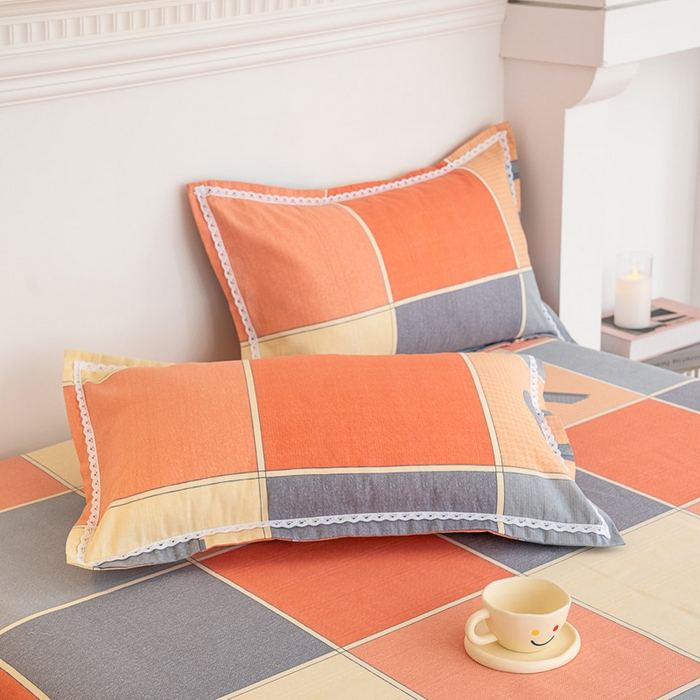 91家纺网 家纺一手货源 找家纺 首爱家纺 2025新款花边老粗布印花床单系列套件 字母风格