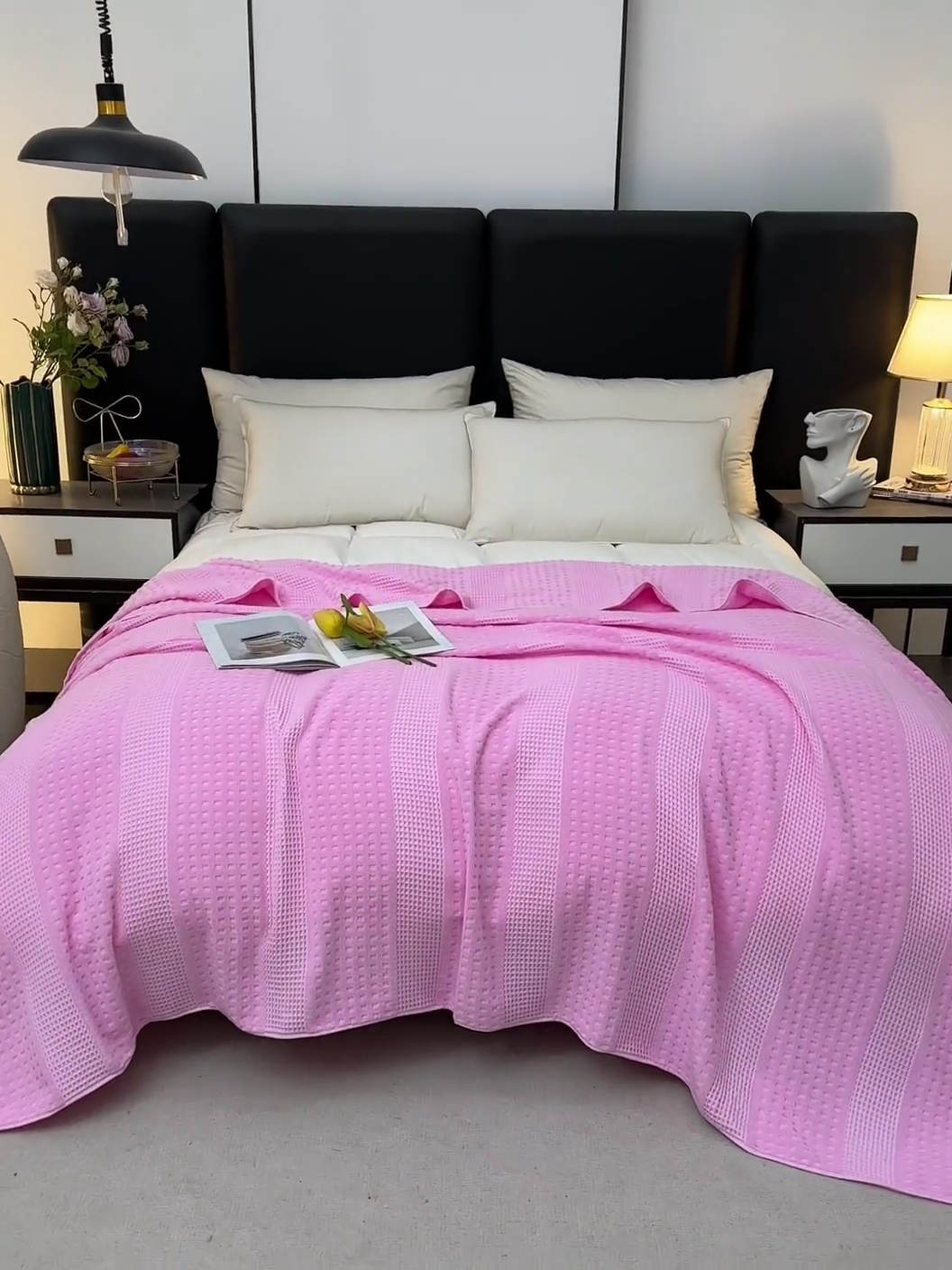 91家纺网 家纺一手货源 找家纺 雯雨家纺 2024老式怀旧A类纯棉毛巾被 蜂窝粉色