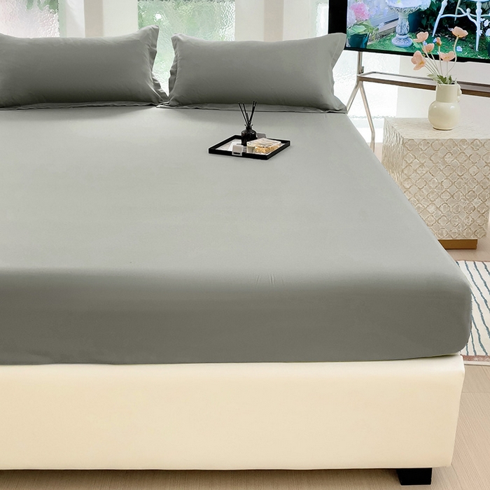 91家纺网 家纺一手货源 找家纺  楠沐家纺 2025新款纯色亲肤芦荟棉水洗棉床笠 灰色