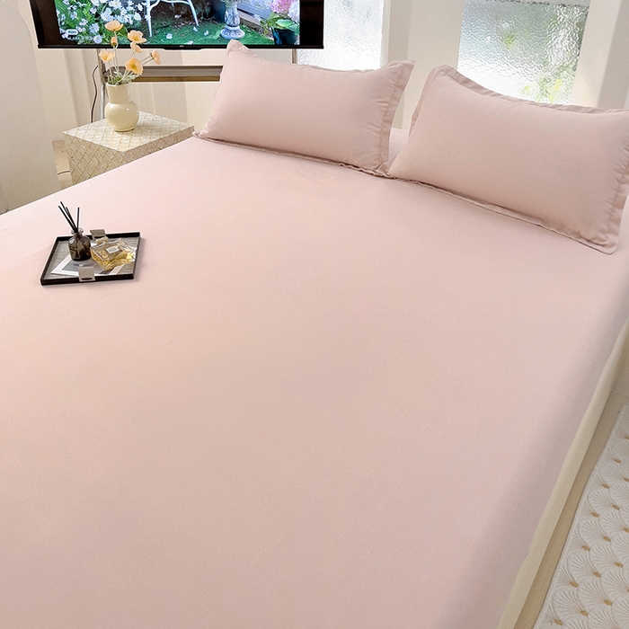 91家纺网 家纺一手货源 找家纺  楠沐家纺 2025新款纯色亲肤芦荟棉水洗棉床笠 粉红