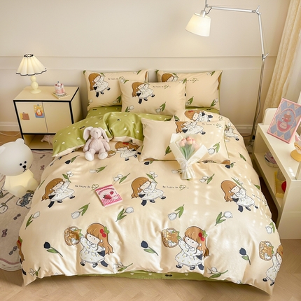 91家纺网 家纺一手货源 找家纺 呗旺鹿 2024新款小清新全棉纯棉四件套欧尼酱