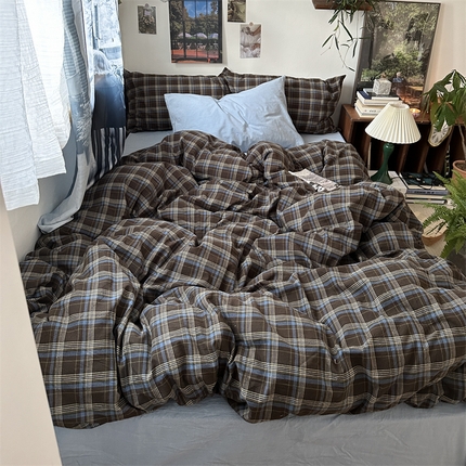 91家纺网 家纺一手货源 找家纺 （总）恋恋三季 2024新款色织水洗棉美拉德格子风四件套-赫尔学院 第二组