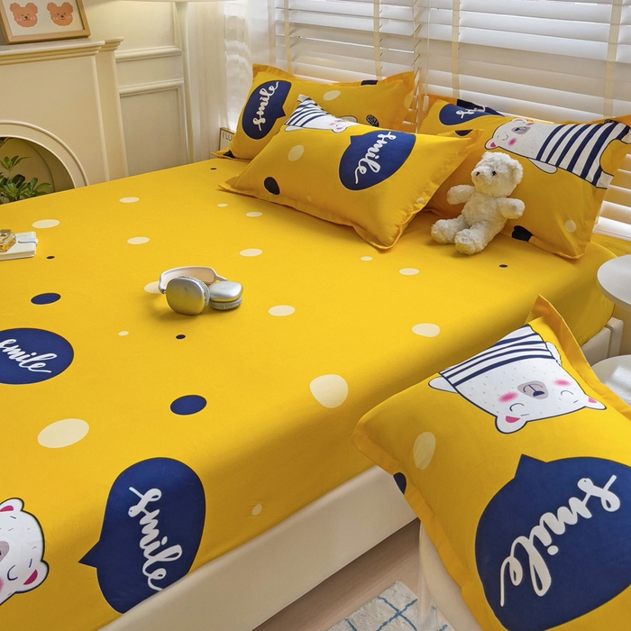 91家纺网 家纺一手货源 找家纺  楠沐家纺 2026新款印花亲肤芦荟棉水洗棉床笠 熊本