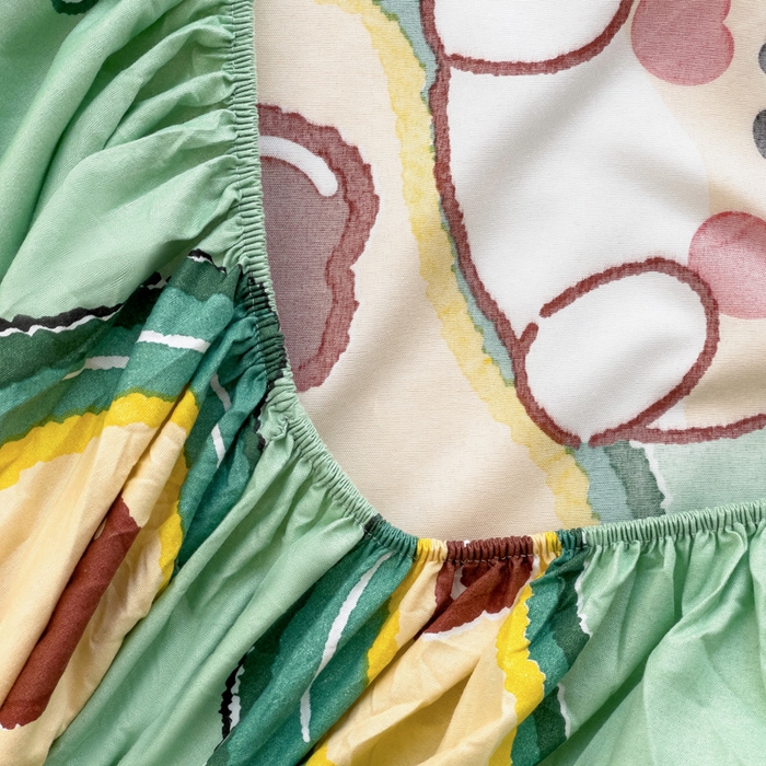 91家纺网 家纺一手货源 找家纺  楠沐家纺 2026新款印花亲肤芦荟棉水洗棉床笠 牛油果小兔