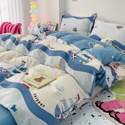 91家纺网 家纺一手货源 找家纺 （总）乐童 2024新款直播爆款13070纯棉印花吊边款一字绣四件套