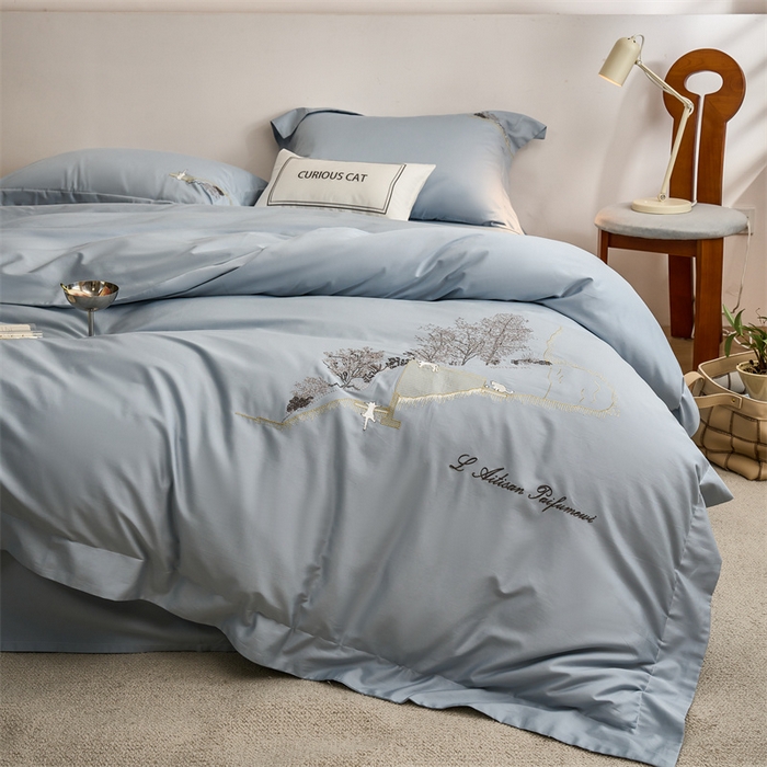 91家纺网 家纺一手货源 找家纺 （总）云胡 2024新款精工刺绣四件套-可瑞猫