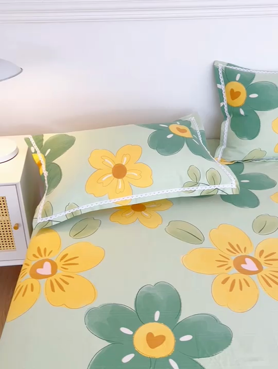 91家纺网 家纺一手货源 找家纺 首爱家纺 2025新款花边老粗布印花床单系列套件 花恋曲-绿