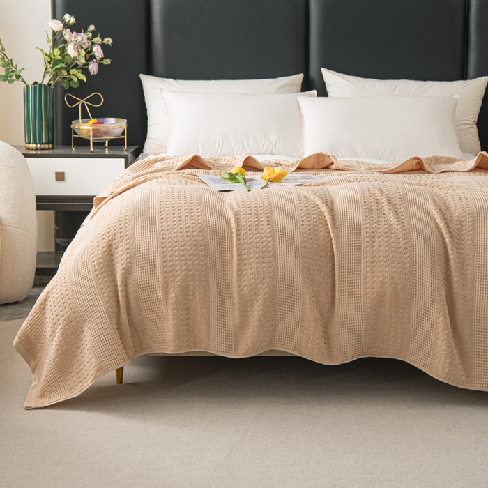 91家纺网 家纺一手货源 找家纺 雯雨家纺 2024老式怀旧A类纯棉毛巾被 蜂窝驼