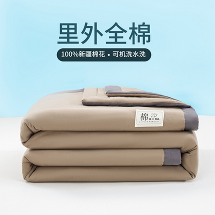 鸣升家纺 新款里外全棉100%新疆棉花被夏被四件套 浅驼