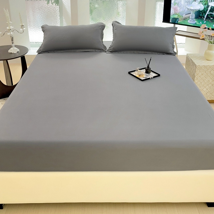 91家纺网 家纺一手货源 找家纺  楠沐家纺 2025新款纯色亲肤芦荟棉水洗棉床笠 深灰