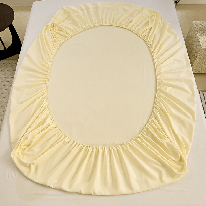 91家纺网 家纺一手货源 找家纺  楠沐家纺 2025新款纯色亲肤芦荟棉水洗棉床笠 米黄