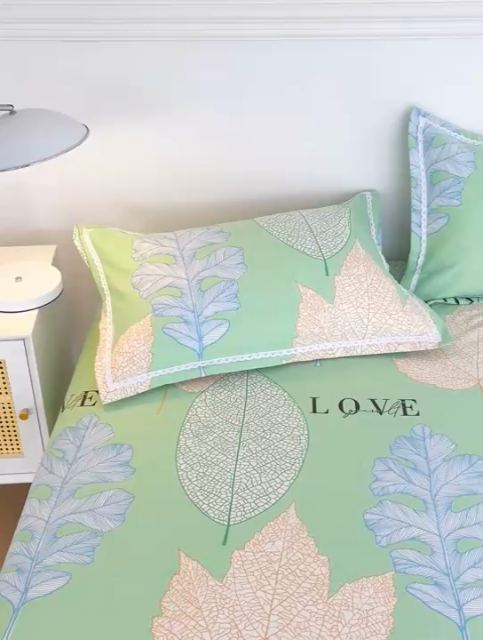 91家纺网 家纺一手货源 找家纺 首爱家纺 2025新款花边老粗布印花床单系列套件 叶良辰