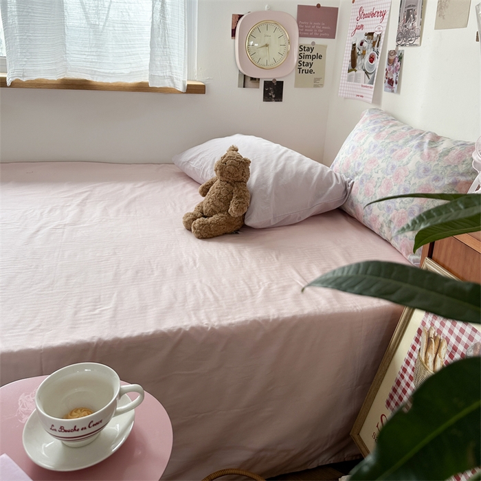 91家纺网 家纺一手货源 找家纺 恋恋三季 2024新款全棉单品床笠床单 全棉斜纹-浅粉