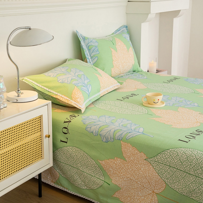 91家纺网 家纺一手货源 找家纺 首爱家纺 2025新款花边老粗布印花床单系列套件 叶良辰