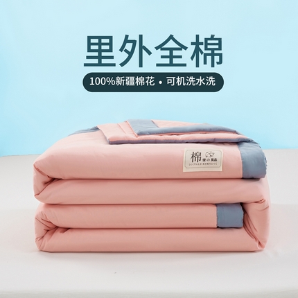 鸣升家纺 新款里外全棉100%新疆棉花被夏被四件套 浅粉