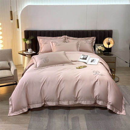 91家纺网 家纺一手货源 找家纺 玖玖爱家纺 2024新款160支双股长绒棉小香风系列四件套 小香风豆沙粉