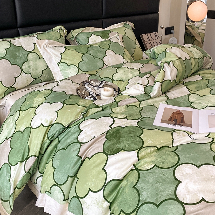 91家纺网 家纺一手货源 找家纺 金奇达 2024新款全棉宽边轻奢四件套 雅宝绿