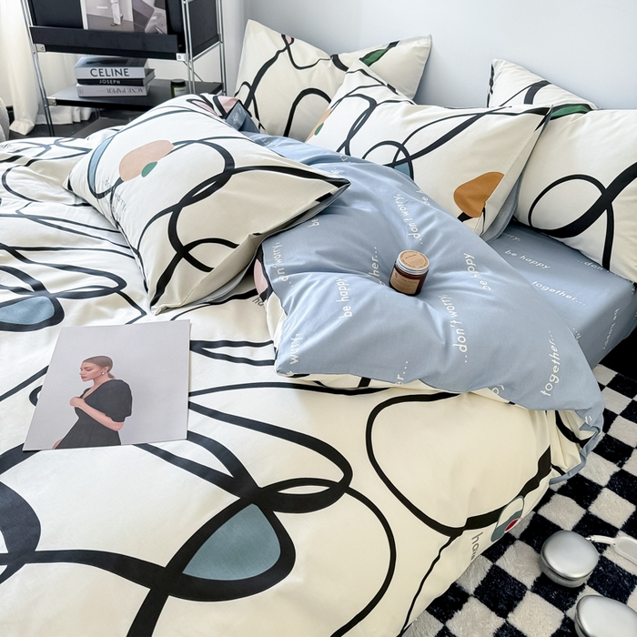 91家纺网 家纺一手货源 找家纺 呗旺鹿 2024新款休闲风全棉纯棉四件套 朗尼