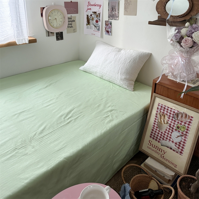 91家纺网 家纺一手货源 找家纺 恋恋三季 2024新款全棉单品床笠床单 全棉斜纹-浅绿