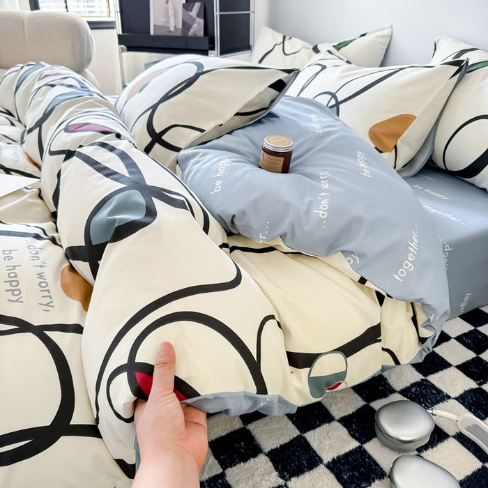 91家纺网 家纺一手货源 找家纺 呗旺鹿 2024新款休闲风全棉纯棉四件套 朗尼