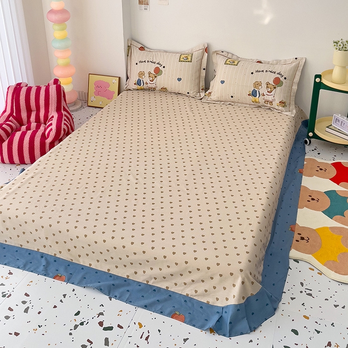 91家纺网 家纺一手货源 找家纺 乐童 2024新款直播爆款13070纯棉印花吊边款一字绣四件套 安享生活