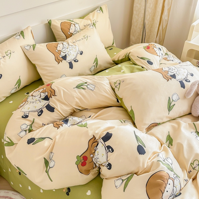 91家纺网 家纺一手货源 找家纺 呗旺鹿 2024新款小清新全棉纯棉四件套欧尼酱