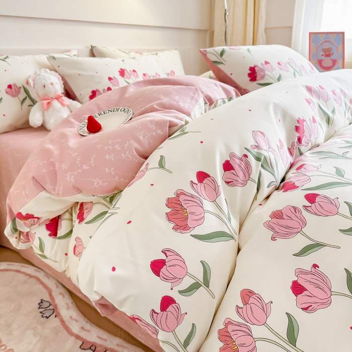 91家纺网 家纺一手货源 找家纺 呗旺鹿 2024新款小清新全棉纯棉四件套欣然花开