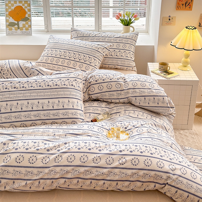 91家纺网 家纺一手货源 找家纺 沐棉家居 2024新款小清新全棉13372印花单被套 浮绘花影