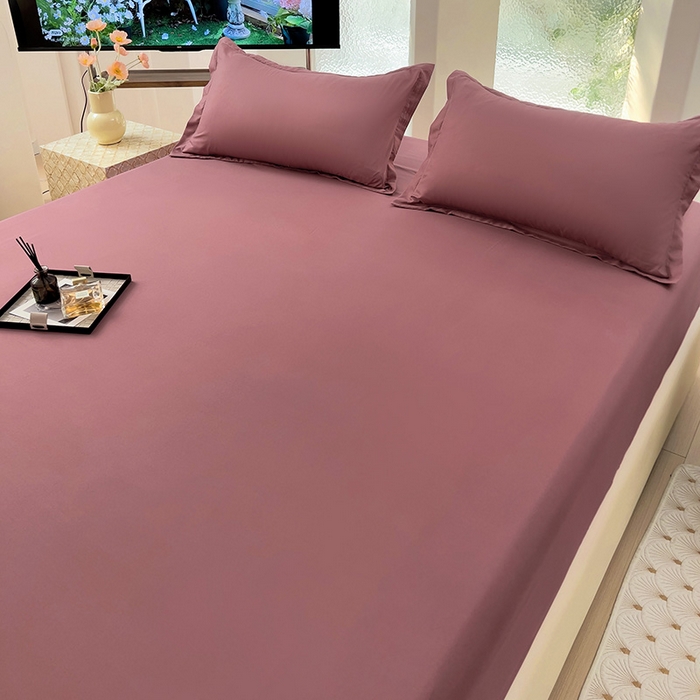 91家纺网 家纺一手货源 找家纺  楠沐家纺 2025新款纯色亲肤芦荟棉水洗棉床笠 深豆沙