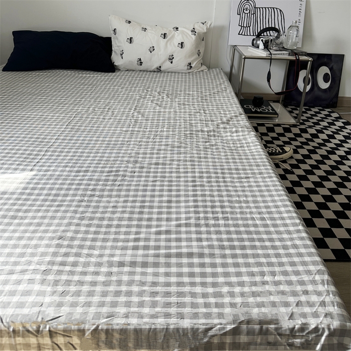 91家纺网 家纺一手货源 找家纺 恋恋三季 2024新款全棉单品床笠床单 全棉斜纹-错落格灰