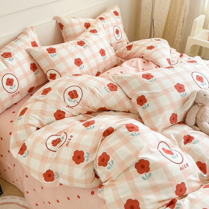 91家纺网 家纺一手货源 找家纺 呗旺鹿 2024新款小清新全棉纯棉四件套若摇