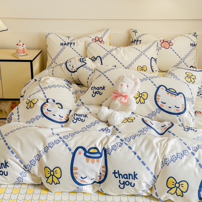 91家纺网 家纺一手货源 找家纺 呗旺鹿 2024新款小清新全棉纯棉四件套小懒猫