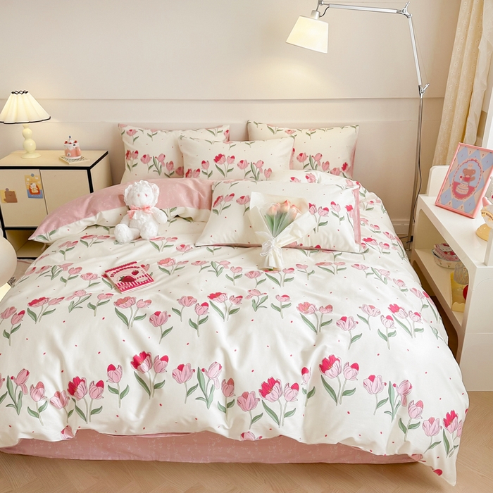 91家纺网 家纺一手货源 找家纺 呗旺鹿 2024新款小清新全棉纯棉四件套欣然花开