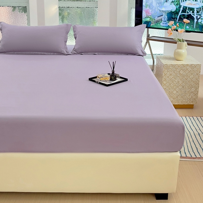 91家纺网 家纺一手货源 找家纺  楠沐家纺 2025新款纯色亲肤芦荟棉水洗棉床笠 浅紫