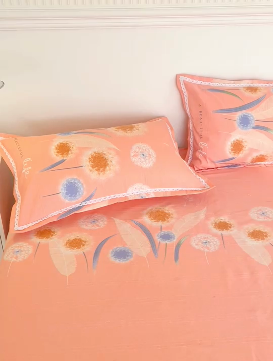 91家纺网 家纺一手货源 找家纺 首爱家纺 2025新款花边老粗布印花床单系列套件 蒲影花香