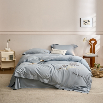 91家纺网 家纺一手货源 找家纺 （总）云胡 2024新款精工刺绣四件套-可瑞猫