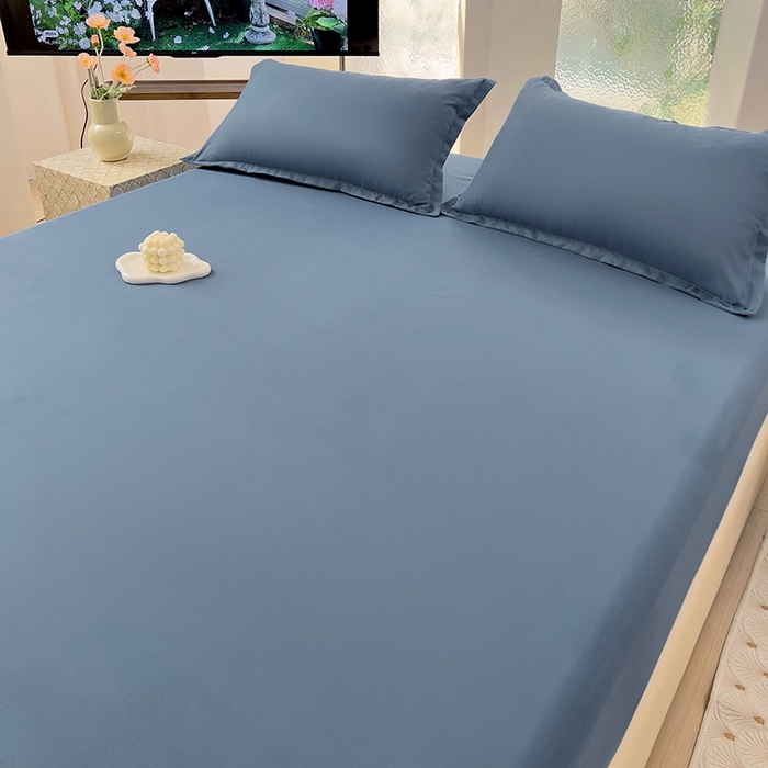 91家纺网 家纺一手货源 找家纺  楠沐家纺 2025新款纯色亲肤芦荟棉水洗棉床笠 深蓝