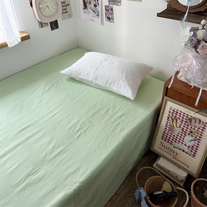 91家纺网 家纺一手货源 找家纺 恋恋三季 2024新款全棉单品床笠床单 全棉斜纹-浅绿