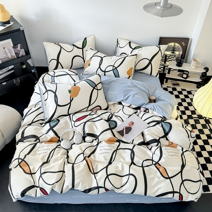 91家纺网 家纺一手货源 找家纺 呗旺鹿 2024新款休闲风全棉纯棉四件套 朗尼