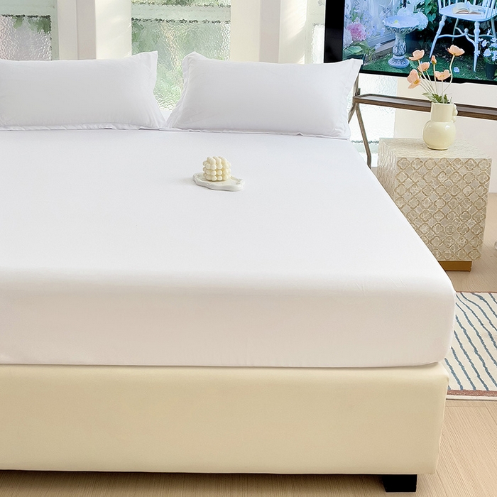 91家纺网 家纺一手货源 找家纺  楠沐家纺 2025新款纯色亲肤芦荟棉水洗棉床笠 本白