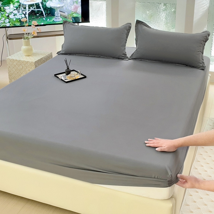 91家纺网 家纺一手货源 找家纺  楠沐家纺 2025新款纯色亲肤芦荟棉水洗棉床笠 深灰