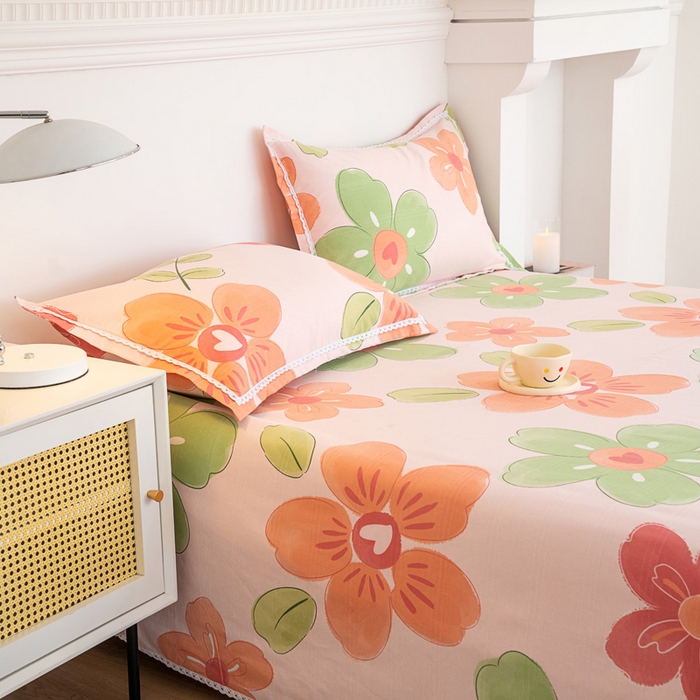 91家纺网 家纺一手货源 找家纺 首爱家纺 2025新款花边老粗布印花床单系列套件 花恋曲