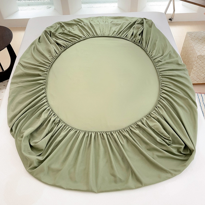 91家纺网 家纺一手货源 找家纺  楠沐家纺 2025新款纯色亲肤芦荟棉水洗棉床笠 深绿