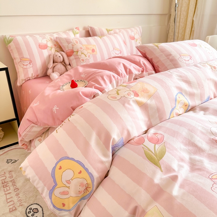 91家纺网 家纺一手货源 找家纺 呗旺鹿 2024新款小清新全棉纯棉四件套瑞贝卡