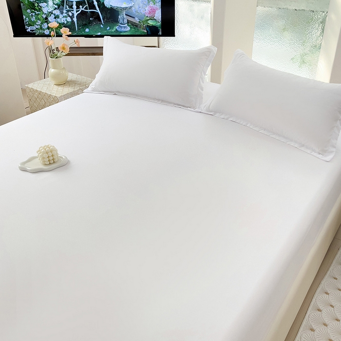 91家纺网 家纺一手货源 找家纺  楠沐家纺 2025新款纯色亲肤芦荟棉水洗棉床笠 本白