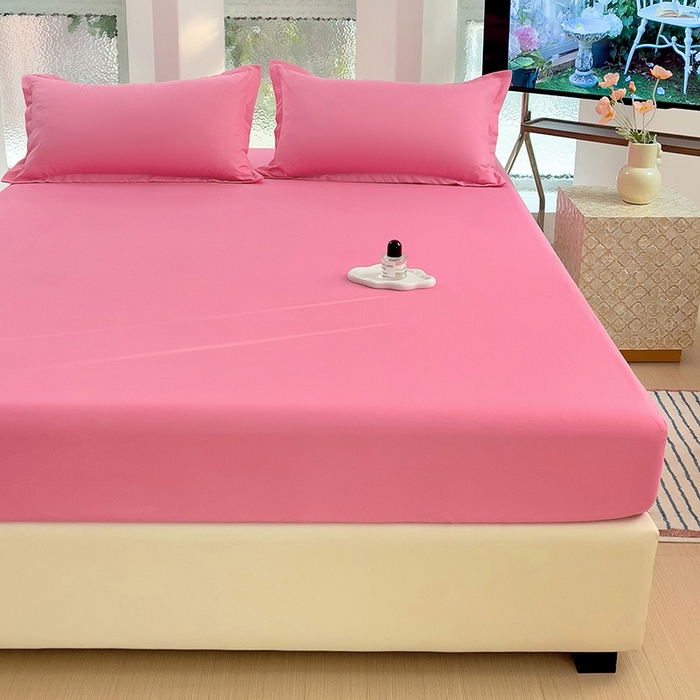 91家纺网 家纺一手货源 找家纺  楠沐家纺 2025新款纯色亲肤芦荟棉水洗棉床笠 玖红