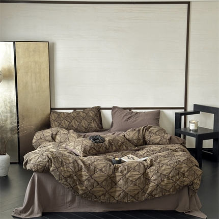 91家纺网 家纺一手货源 找家纺 （总）山舍家居 2024新款复古双层皱皱纱色织提花四件套